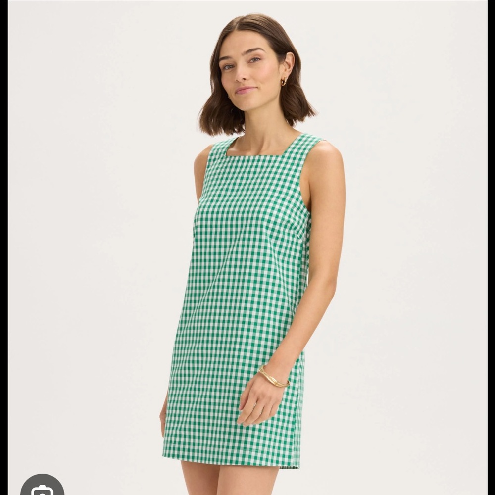 Renwick Square Neck Green Gingham Sleeveless Dress